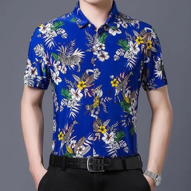 2020 Men's Hawaiian Shirt Short Sleeve Mens Dress Shirts Slim Fit Camisa Masculina Summer Hawaii Casual Male Flower Print Shirt