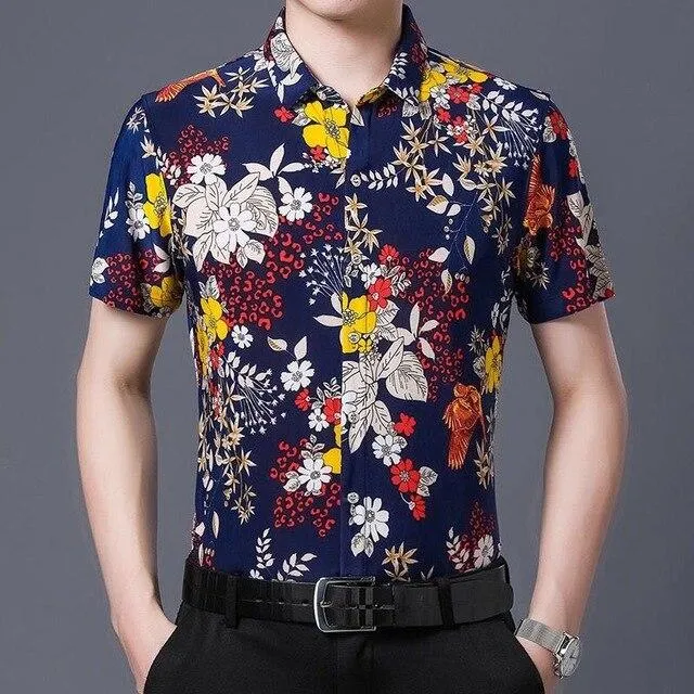 2020 Men's Hawaiian Shirt Short Sleeve Mens Dress Shirts Slim Fit Camisa Masculina Summer Hawaii Casual Male Flower Print Shirt