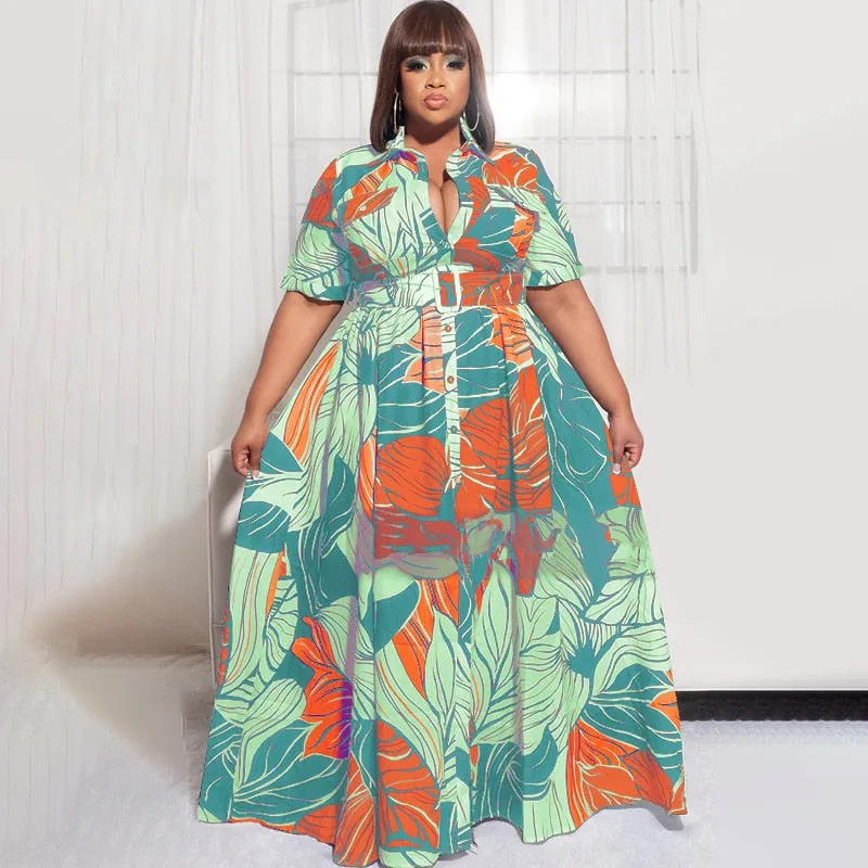 5XL Plus Size Blouse Maxi Dress For Women Summer