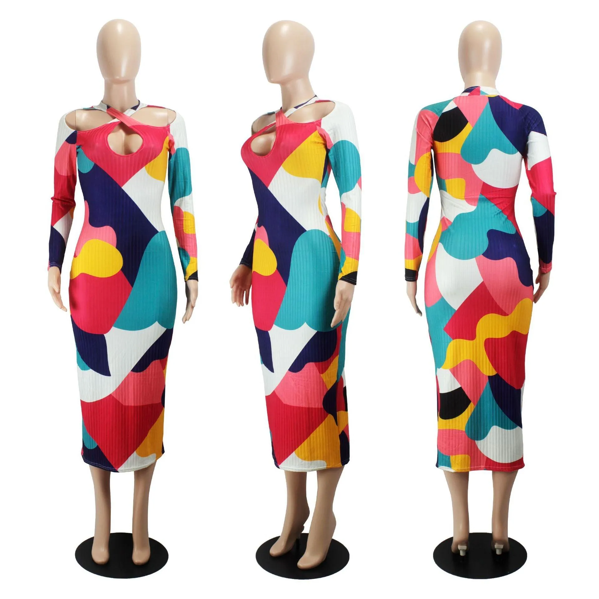 Abstract Collection- retro hollow geometric calf dress