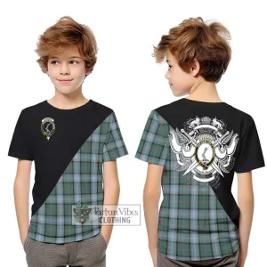 Alexander of Menstry Hunting Tartan Kid T-Shirt with Family Crest and Military Logo Style