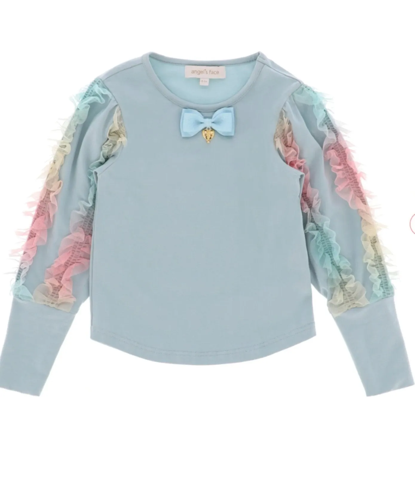 Angel's Face Girls Harlie Rainbow Top In Duck Egg Color