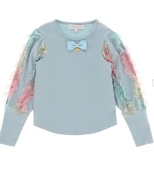 Angel's Face Girls Harlie Rainbow Top In Duck Egg Color