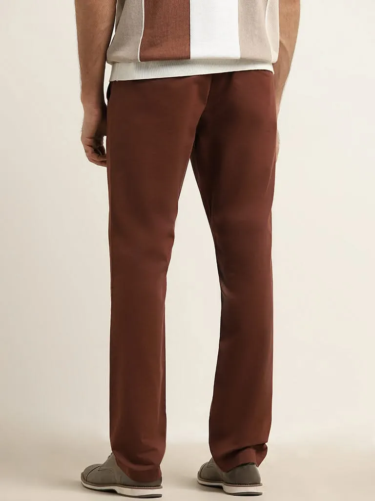 Ascot Dark Brown Relaxed-Fit Mid-Rise Cotton Blend Chinos