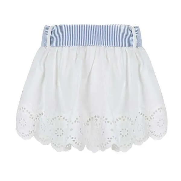 BABY GIRLS WHITE PERFORATED SHORT SKIRT