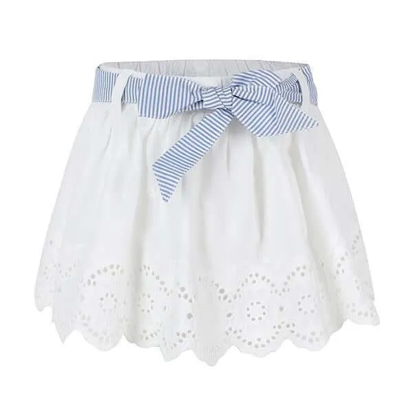 BABY GIRLS WHITE PERFORATED SHORT SKIRT