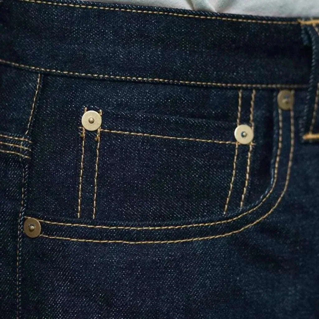 Back cinch self-edge jeans
 for men