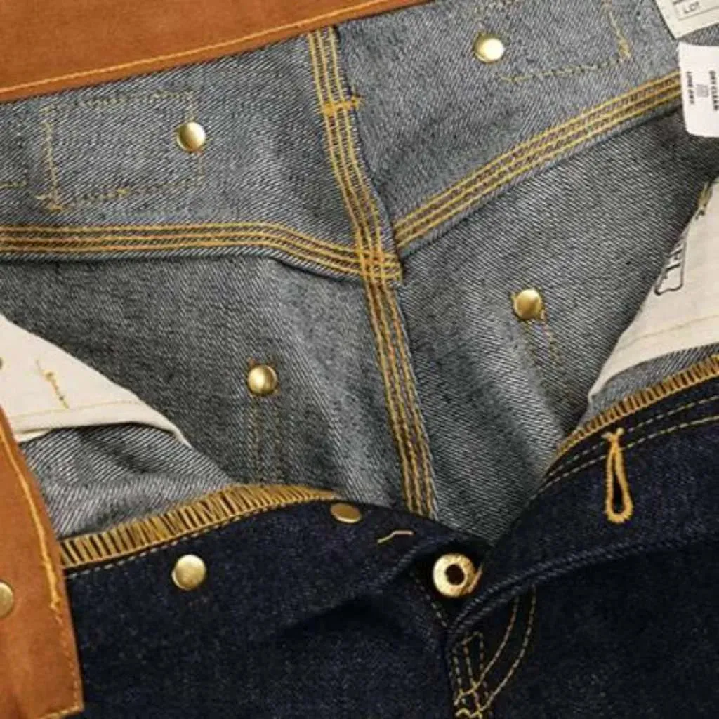 Back cinch self-edge jeans
 for men