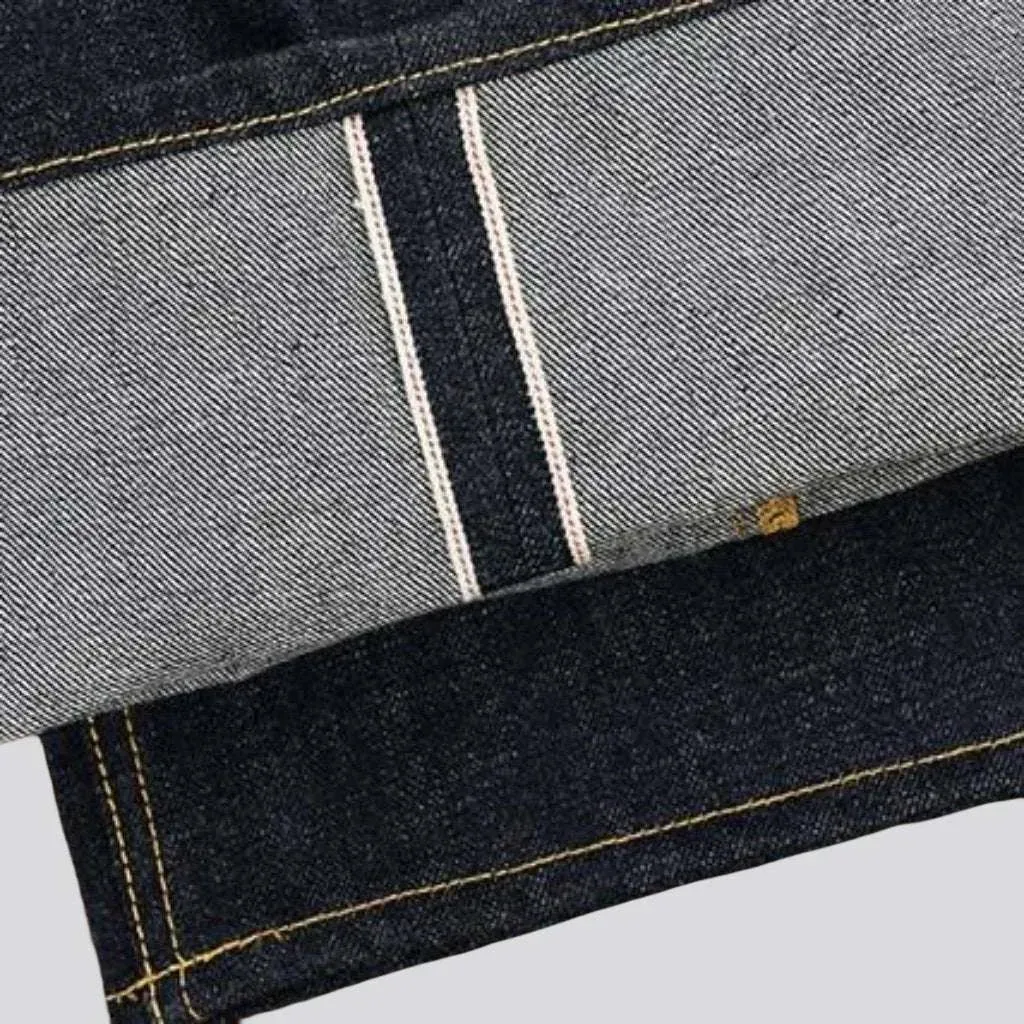 Back cinch self-edge jeans
 for men