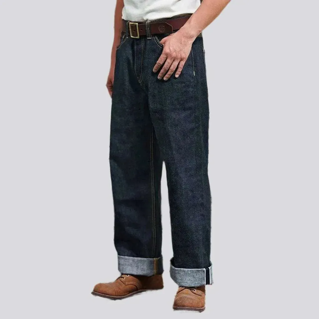 Back cinch self-edge jeans
 for men