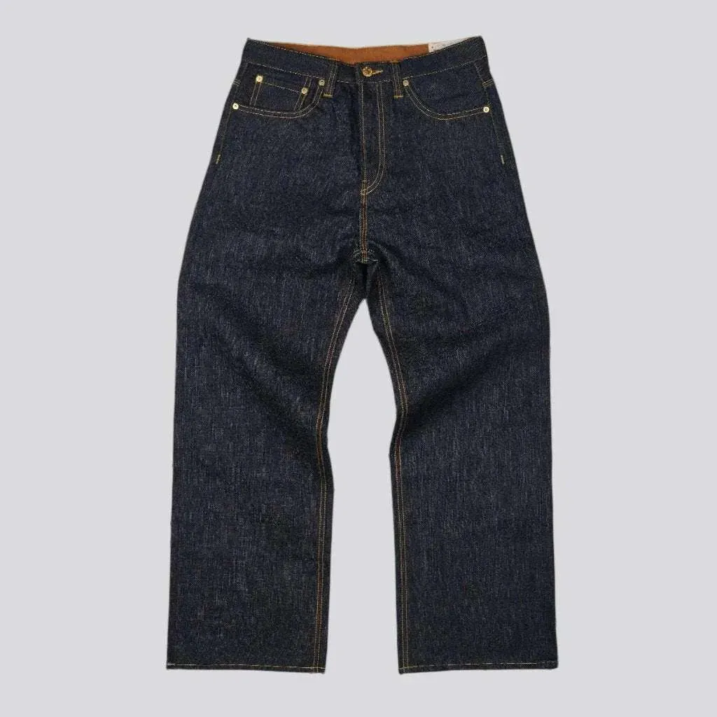 Back cinch self-edge jeans
 for men