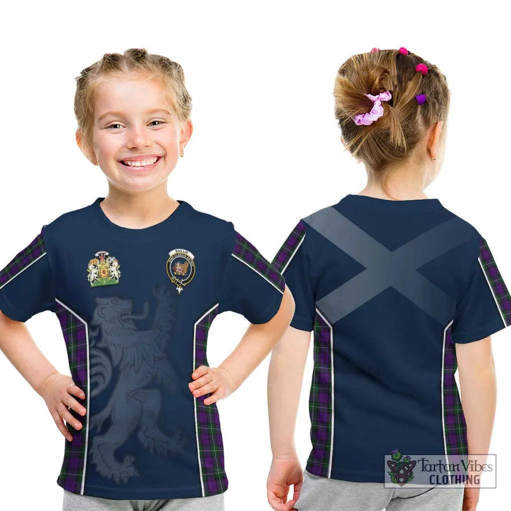 Baillie Highland Society Tartan Kid T-Shirt with Family Crest and Lion Rampant Vibes Sport Style