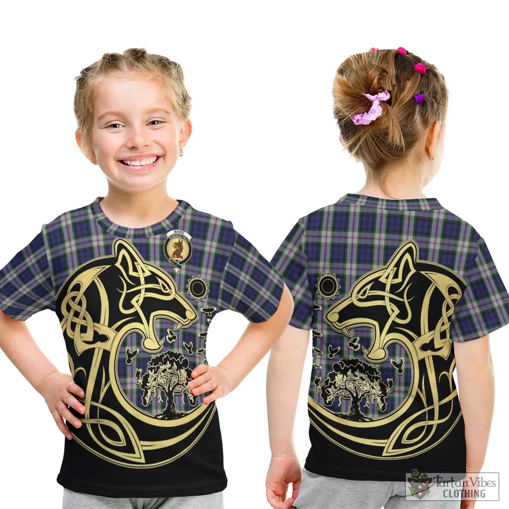 Baird Dress Tartan Kid T-Shirt with Family Crest Celtic Wolf Style