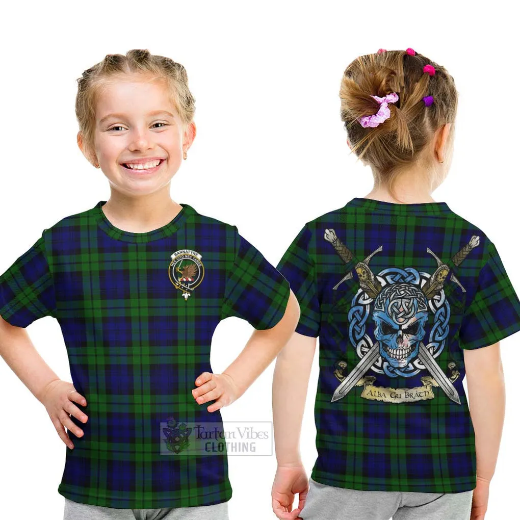 Bannatyne Tartan Kid T-Shirt with Family Crest Celtic Skull Style