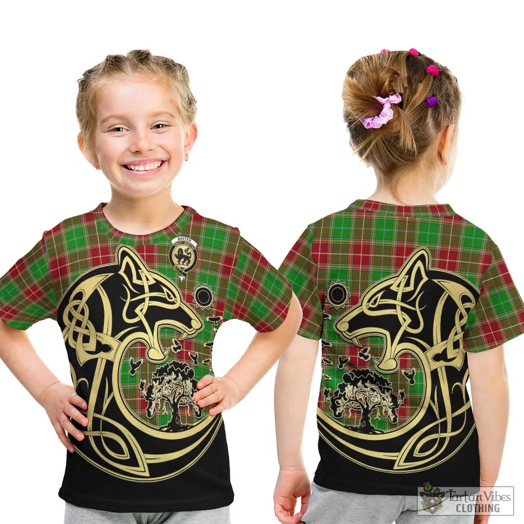 Baxter Modern Tartan Kid T-Shirt with Family Crest Celtic Wolf Style