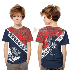 Binning Tartan Kid T-Shirt Featuring Thistle and Scotland Map