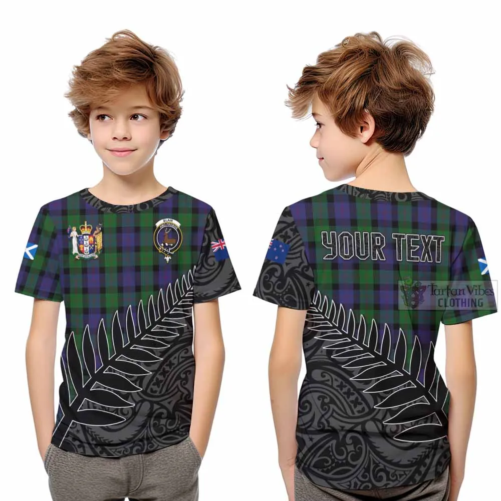 Blair Crest Tartan Kid T-Shirt with New Zealand Silver Fern Half Style