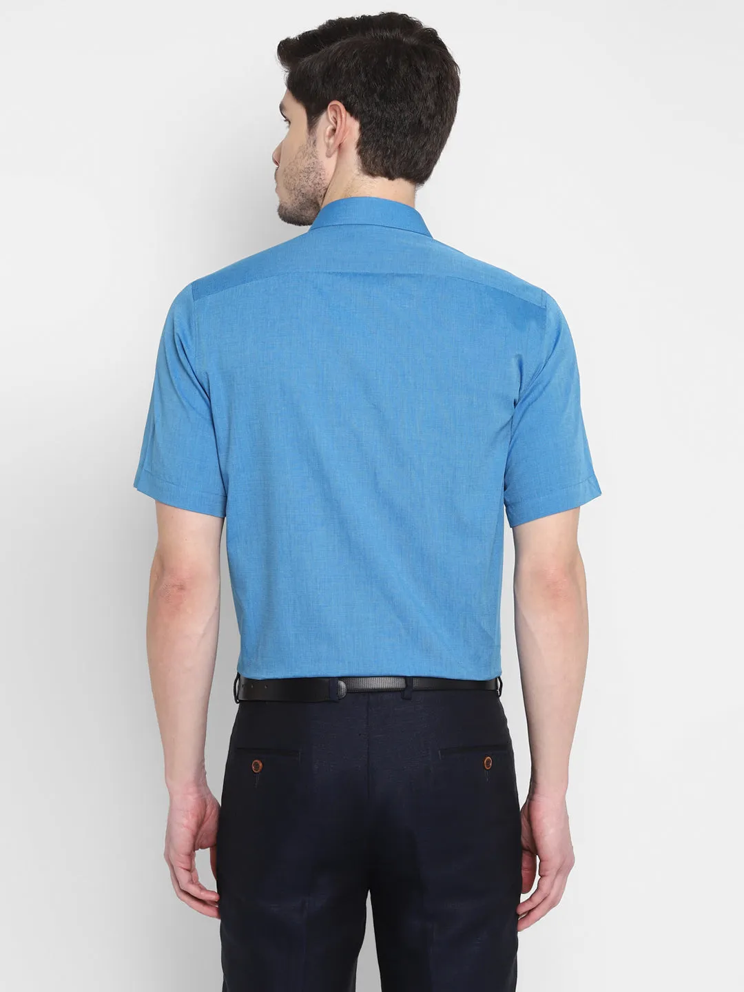 Blue Cotton Solid Slim Fit Plain Shirt