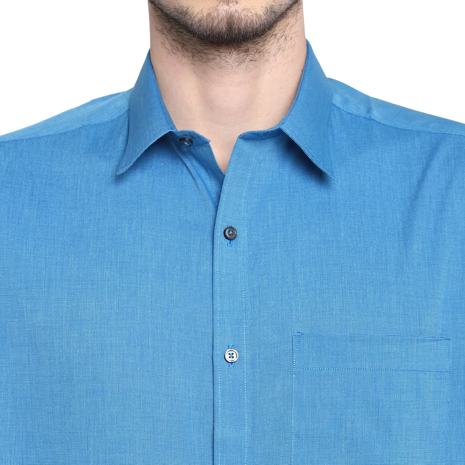 Blue Cotton Solid Slim Fit Plain Shirt