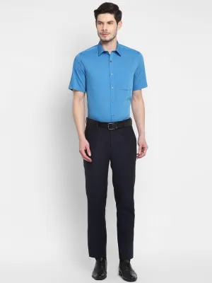 Blue Cotton Solid Slim Fit Plain Shirt