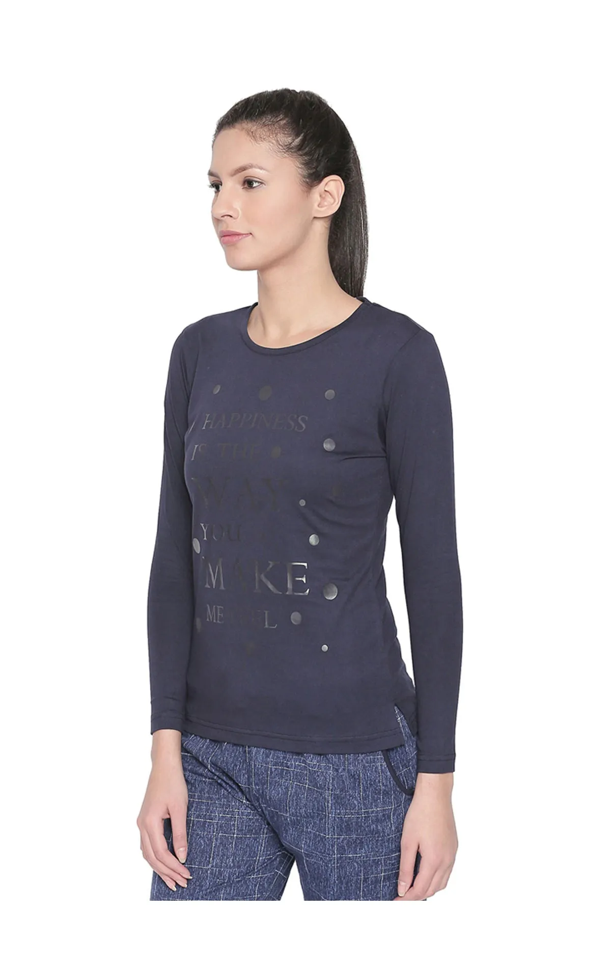 Bodyactive Women Navy Round Neck Tee-TS102-NAVY