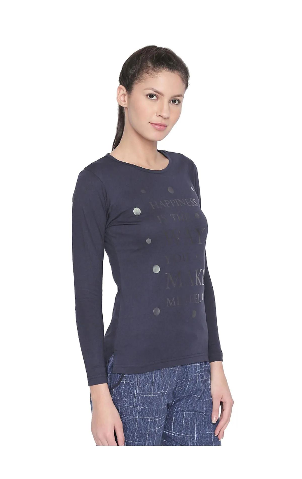 Bodyactive Women Navy Round Neck Tee-TS102-NAVY