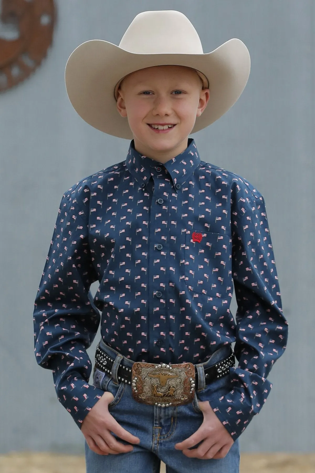 Boys Cinch Flag Print Button Down Western Shirt - MTW7061354/MTW7060354