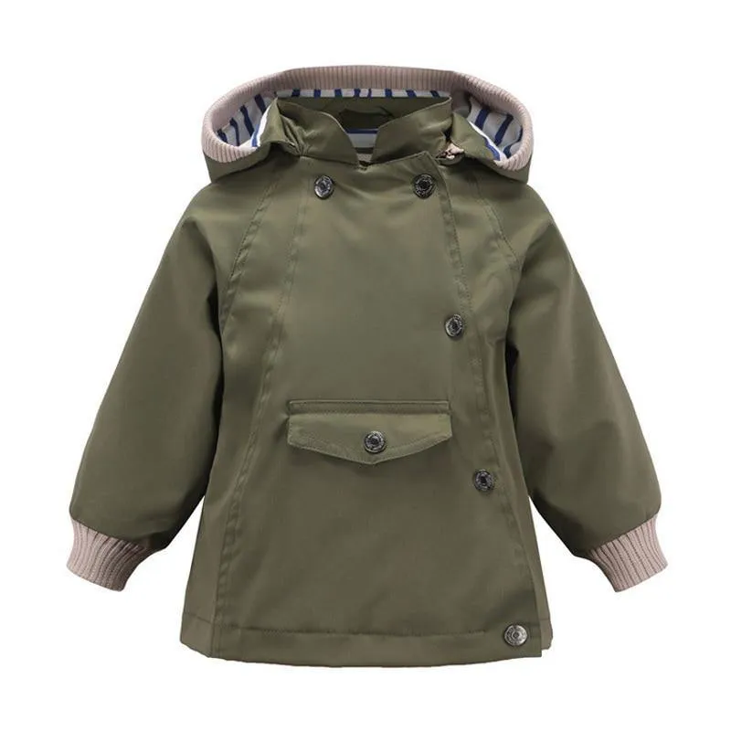 Boys Girls Waterproof Hooded With Pocket Cotton Lined Windbreaker Rain Children Kids Jackets