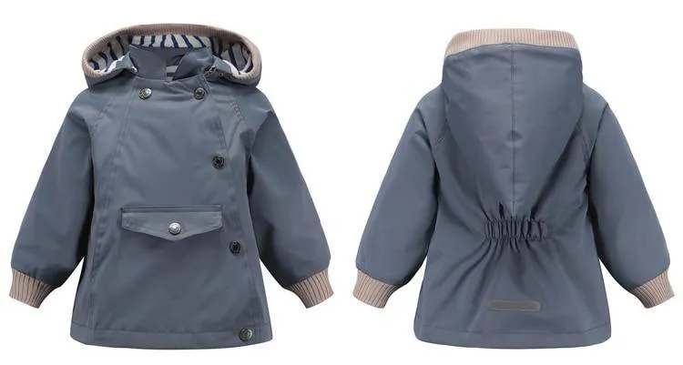 Boys Girls Waterproof Hooded With Pocket Cotton Lined Windbreaker Rain Children Kids Jackets