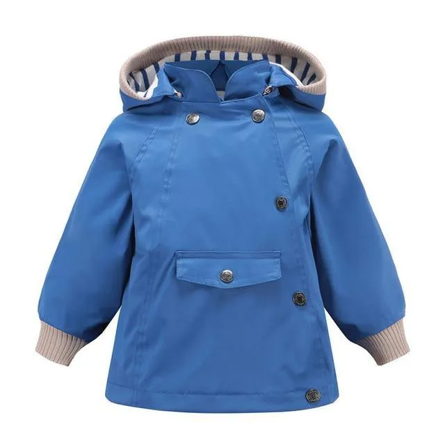 Boys Girls Waterproof Hooded With Pocket Cotton Lined Windbreaker Rain Children Kids Jackets