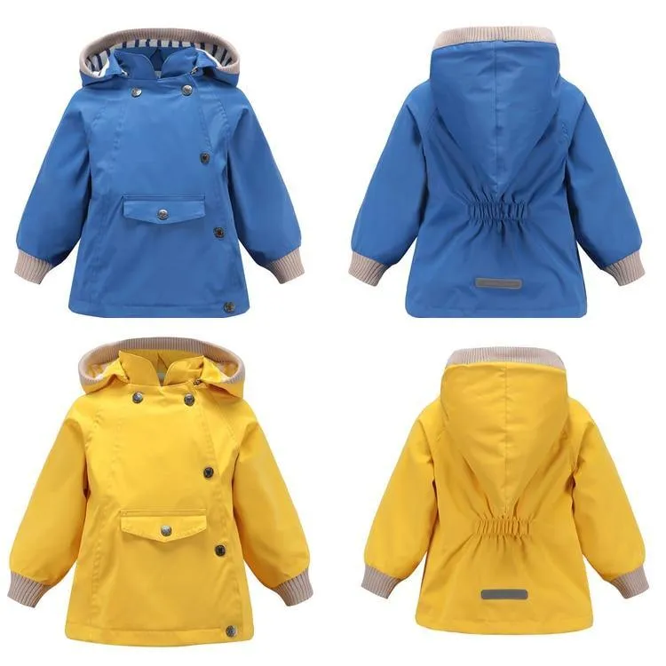 Boys Girls Waterproof Hooded With Pocket Cotton Lined Windbreaker Rain Children Kids Jackets