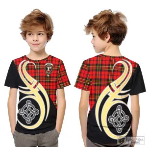 Brodie Modern Tartan Kid T-Shirt with Family Crest and Celtic Symbol Style