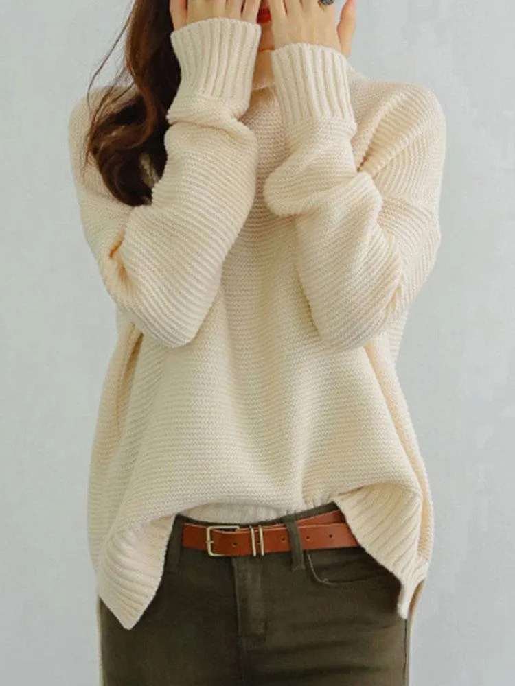 Casual Loose Solid Color Turtleneck Women Sweaters