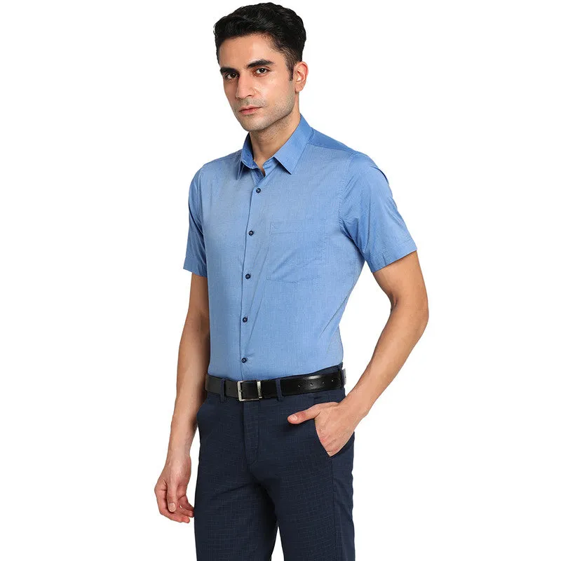 Cotton Blue Regular Fit Solid Formal Shirts