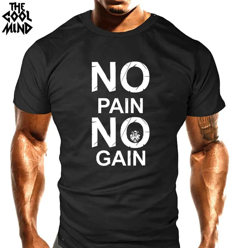 cotton no pain no gain print men casual body building o-neck men Tshirt short sleeve T-shirt tee shirt