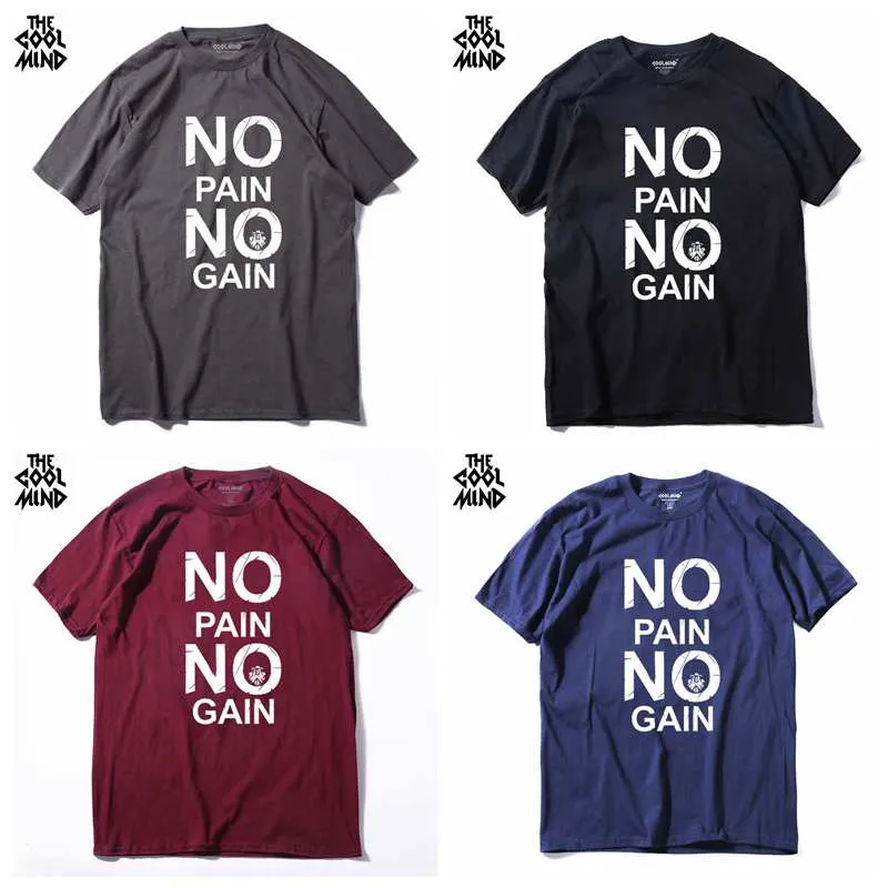 cotton no pain no gain print men casual body building o-neck men Tshirt short sleeve T-shirt tee shirt