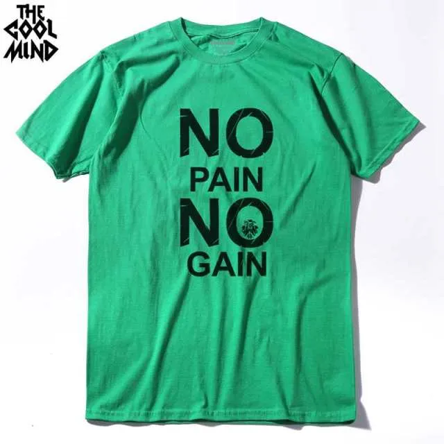 cotton no pain no gain print men casual body building o-neck men Tshirt short sleeve T-shirt tee shirt