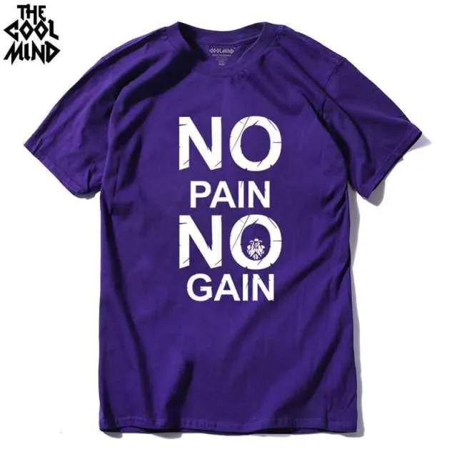 cotton no pain no gain print men casual body building o-neck men Tshirt short sleeve T-shirt tee shirt