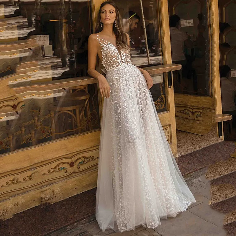 Delicate Mermaid Appliques Lace Party Bride Flower Robe Customised Gown Wedding Dresses