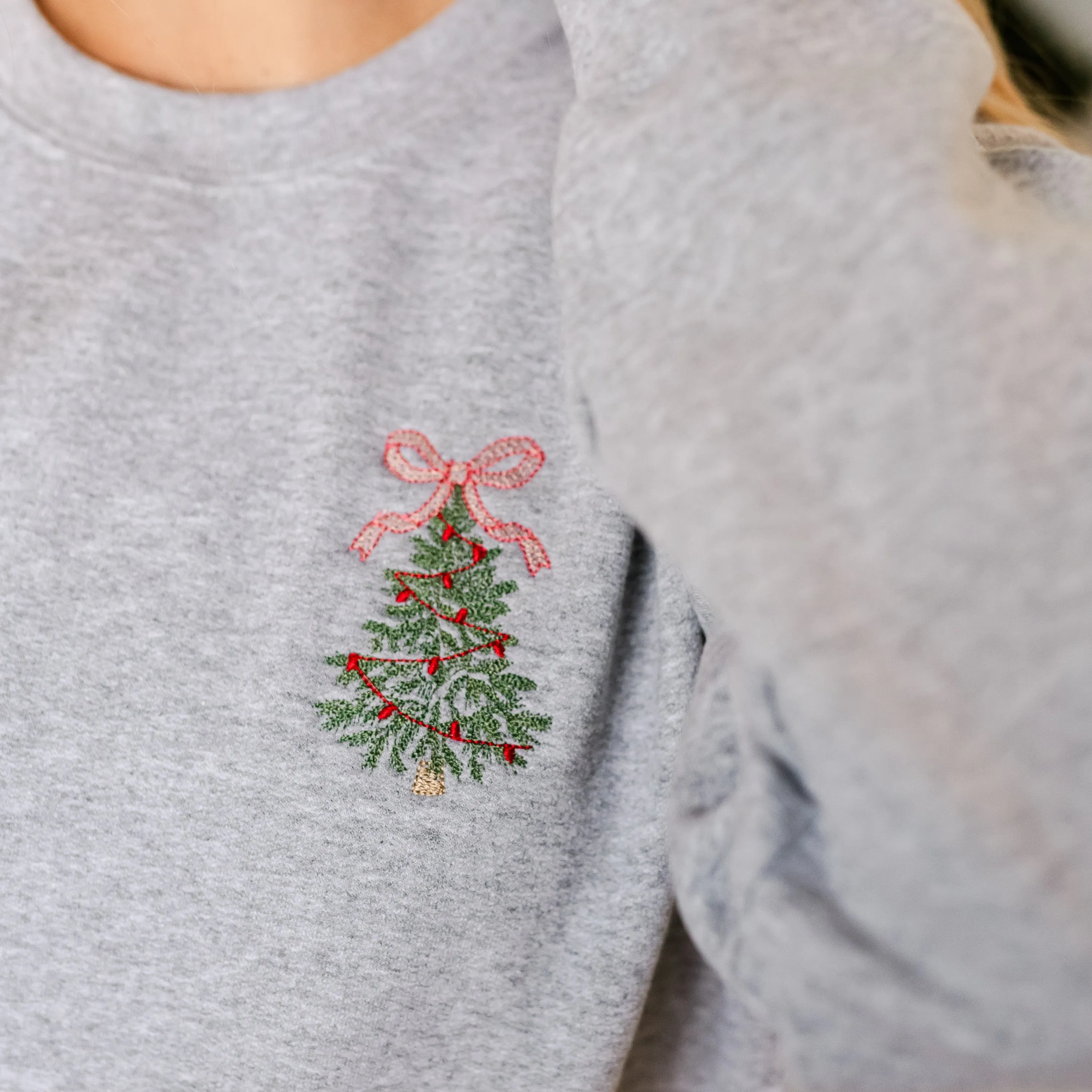 Embroidered Christmas Tree w/ Bow (pocket) - Child Sweater