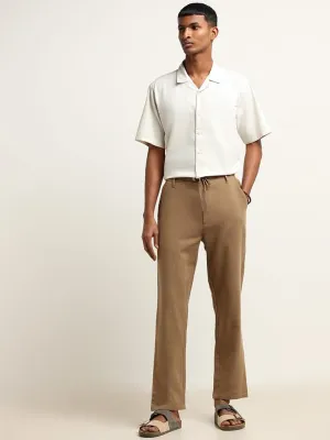 ETA Brown Self-Patterned Cotton Relaxed Fit Chinos