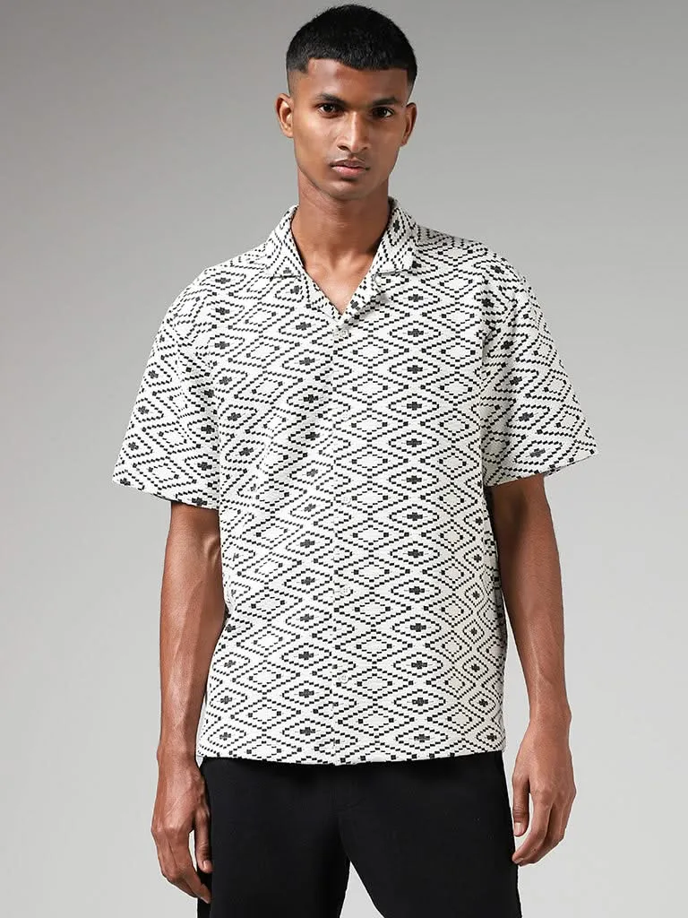 ETA White Self-Patterned Cotton Blend Relaxed-Fit Shirt