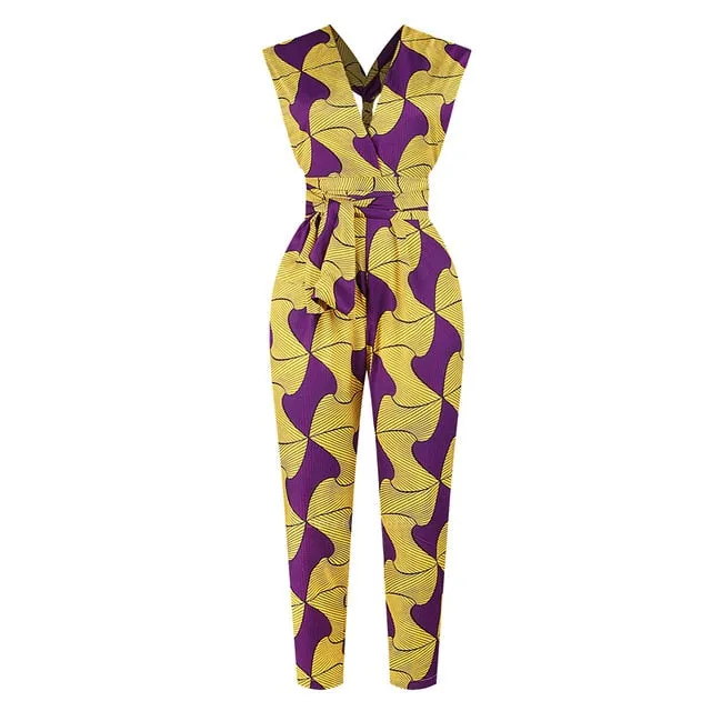 Fashion Ladies 2020New Year African Clothes Ankara Style DIY Bandage Robe Africaine Dashiki Jumpsuit Ethnic Sexy Dress For Women