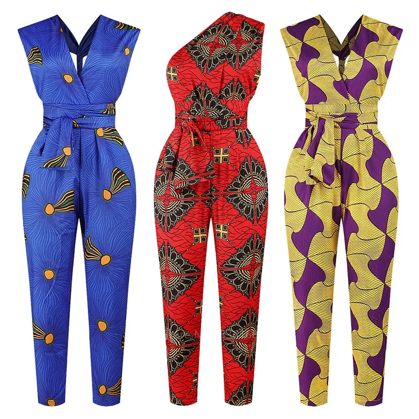 Fashion Ladies 2020New Year African Clothes Ankara Style DIY Bandage Robe Africaine Dashiki Jumpsuit Ethnic Sexy Dress For Women