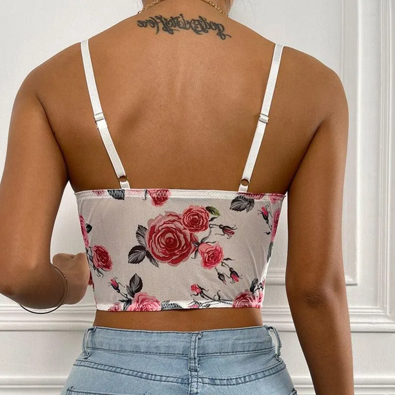 Floral Printed V-Neck Lace Corset