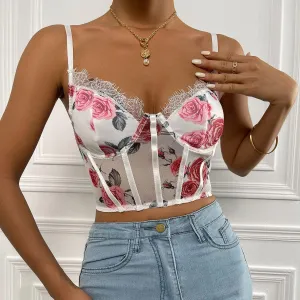 Floral Printed V-Neck Lace Corset