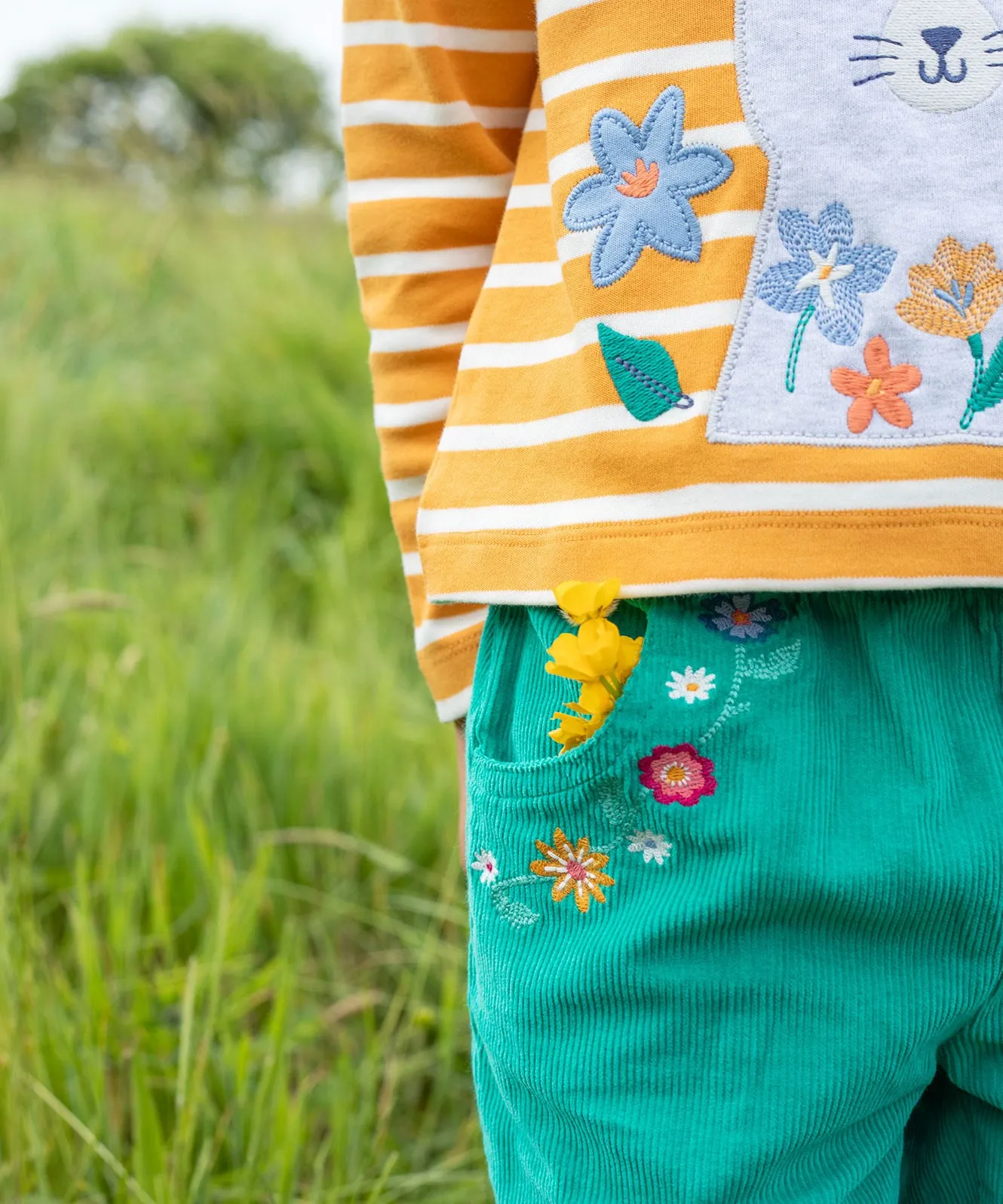 Frugi Paperbag Cord Trousers - Iguana/Flowers