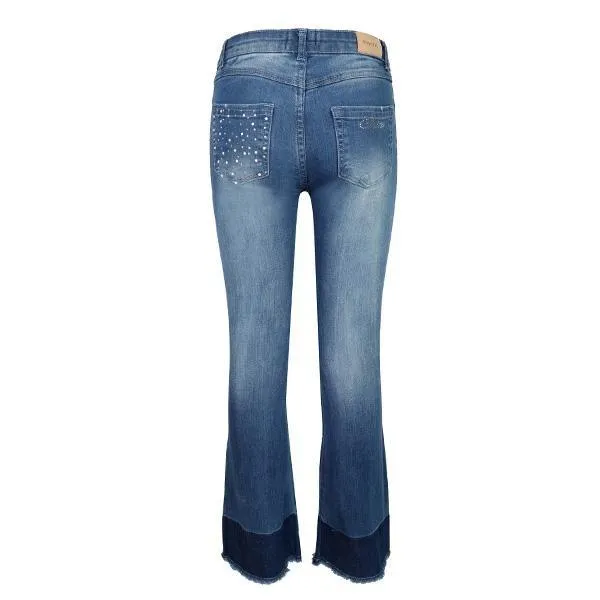 GIRLS BLUE DENIM TROUSERS WITH BOOTCUT DESIGN