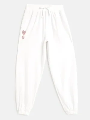 Girls White Velour Studded Heart Detail Joggers