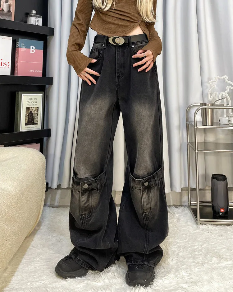 Grunge Aesthetic Knee Buckle Jeans